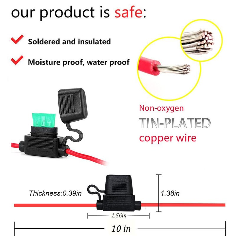 VANTRONIK Waterproof Medium Inline Fuse Holder with 14 Gauge AWG Wire 10 Inches Long, Fit for ATO ATC Standard Blade Fuse in Vehicle/Boat/RV/Tractor, 6 Pack - Image 3